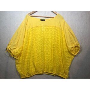 Lane Bryant Tunic Top Yellow Semi-Sheer Tie Sleeves Flowy Boho Women's 26/28